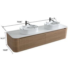 English Elm Erba 72 Inch Double Sink Bathroom Vanity Fluted Cabinet with Sintered Stone Top Honey Oak White W1865S00304