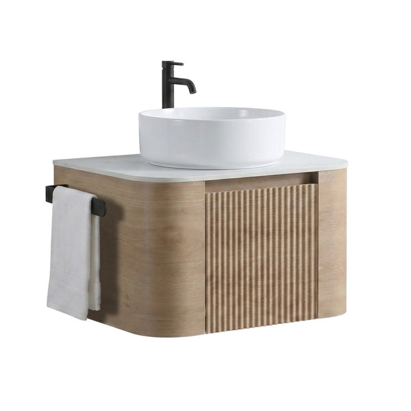English Elm Erba 24 Inch Fluted Wall Mounted Vanity with Ceramic Sink and Soft Close Drawer Honey Oak W1865S00305