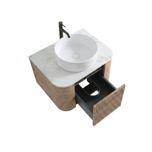 English Elm Erba 24 Inch Fluted Wall Mounted Vanity with Ceramic Sink and Soft Close Drawer Honey Oak W1865S00305