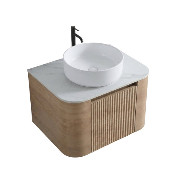 English Elm Erba 24 Inch Fluted Wall Mounted Vanity with Ceramic Sink and Soft Close Drawer Honey Oak W1865S00305