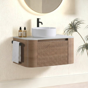 English Elm Erba 30 Inch Fluted Wall Mount Bathroom Vanity with Ceramic Sink and Towel Rack Honey Oak W1865S00306