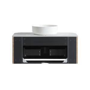 English Elm Erba 36 Inch Fluted Wall Mount Bathroom Vanity with Ceramic Sink and Towel Rack Honey Oak W1865S00307