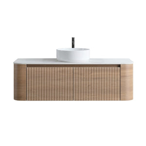 English Elm Erba Fluted Wall Mounted Bathroom Vanity with Ceramic Sink and Soft Close Drawer Honey Oak W1865S00308