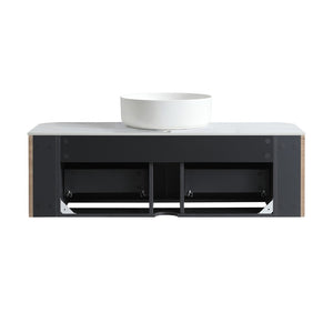 English Elm Erba Fluted Wall Mounted Bathroom Vanity with Ceramic Sink and Soft Close Drawer Honey Oak W1865S00308