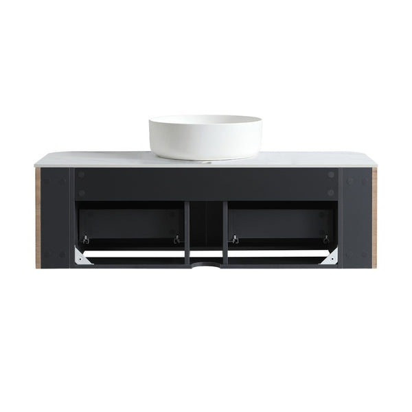 English Elm Erba Fluted Wall Mounted Bathroom Vanity with Ceramic Sink and Soft Close Drawer Honey Oak W1865S00308