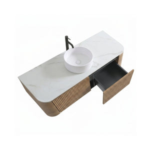 English Elm Erba Fluted Wall Mounted Bathroom Vanity with Ceramic Sink and Soft Close Drawer Honey Oak W1865S00308