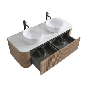 English Elm Erba 60 Inch Fluted Double Sink Vanity Sintered Stone Top Soft Close Drawers Honey Oak W1865S00309