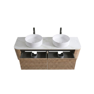 English Elm Erba 60 Inch Fluted Double Sink Vanity Sintered Stone Top Soft Close Drawers Honey Oak W1865S00309