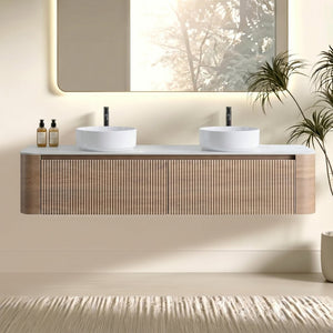 English Elm Erba 72 Inch Double Sink Bathroom Vanity Fluted Spa Design with Ceramic Basins Honey Oak W1865S00310