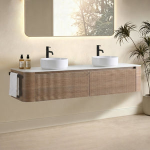 English Elm Erba 72 Inch Double Sink Bathroom Vanity Fluted Spa Design with Ceramic Basins Honey Oak W1865S00310
