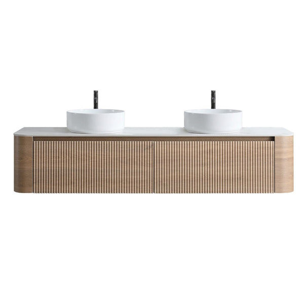 English Elm Erba 72 Inch Double Sink Bathroom Vanity Fluted Spa Design with Ceramic Basins Honey Oak W1865S00310