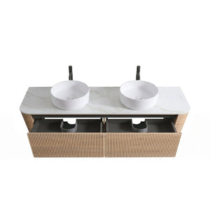 English Elm Erba 72 Inch Double Sink Bathroom Vanity Fluted Spa Design with Ceramic Basins Honey Oak W1865S00310