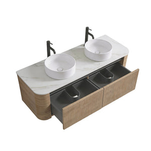 English Elm Erba 72 Inch Double Sink Bathroom Vanity Fluted Spa Design with Ceramic Basins Honey Oak W1865S00310