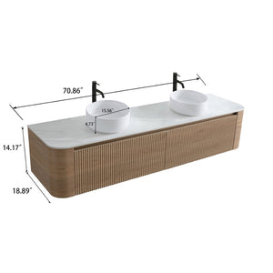 English Elm Erba 72 Inch Double Sink Bathroom Vanity Fluted Spa Design with Ceramic Basins Honey Oak W1865S00310
