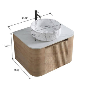 English Elm Erba 24 Inch Wall Mounted Vanity Fluted Cabinet with Ceramic Basin Spa Bathroom Honey Oak W1865S00311