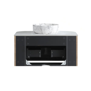 English Elm Erba 30 Inch Fluted Wall Mount Bathroom Vanity with Ceramic Basin and Towel Rack Honey Oak W1865S00312
