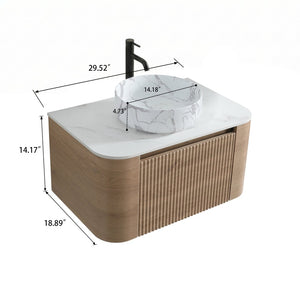 English Elm Erba 30 Inch Fluted Wall Mount Bathroom Vanity with Ceramic Basin and Towel Rack Honey Oak W1865S00312