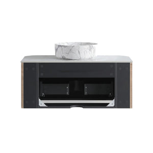 English Elm Erba 36 Inch Fluted Bathroom Vanity with Carrara Ceramic Basin and Towel Rack Honey Oak W1865S00313