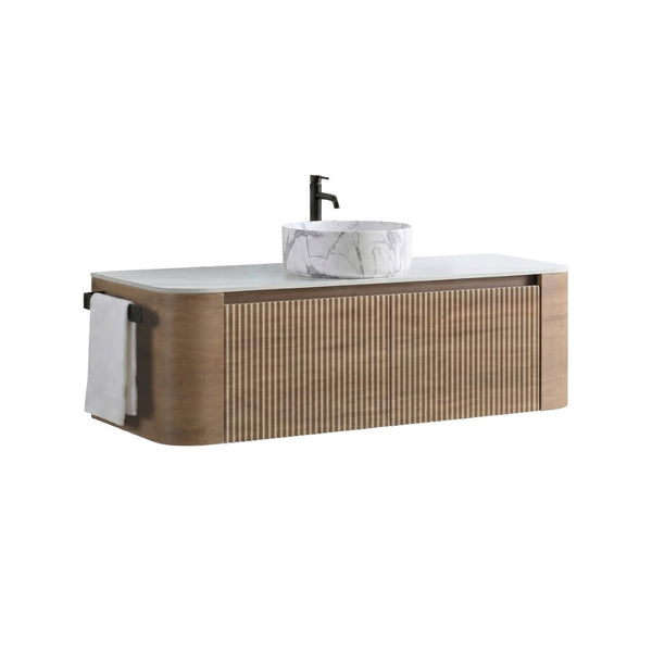 English Elm Erba 48 Inch Wall Mounted Bathroom Vanity Fluted Spa Cabinet with Ceramic Vessel Sink Honey Oak W1865S00314