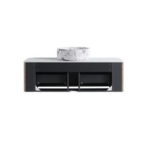 English Elm Erba 48 Inch Wall Mounted Bathroom Vanity Fluted Spa Cabinet with Ceramic Vessel Sink Honey Oak W1865S00314