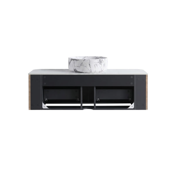 English Elm Erba 48 Inch Wall Mounted Bathroom Vanity Fluted Spa Cabinet with Ceramic Vessel Sink Honey Oak W1865S00314
