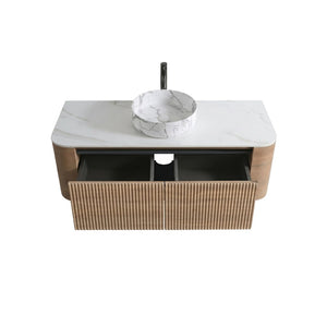 English Elm Erba 48 Inch Wall Mounted Bathroom Vanity Fluted Spa Cabinet with Ceramic Vessel Sink Honey Oak W1865S00314