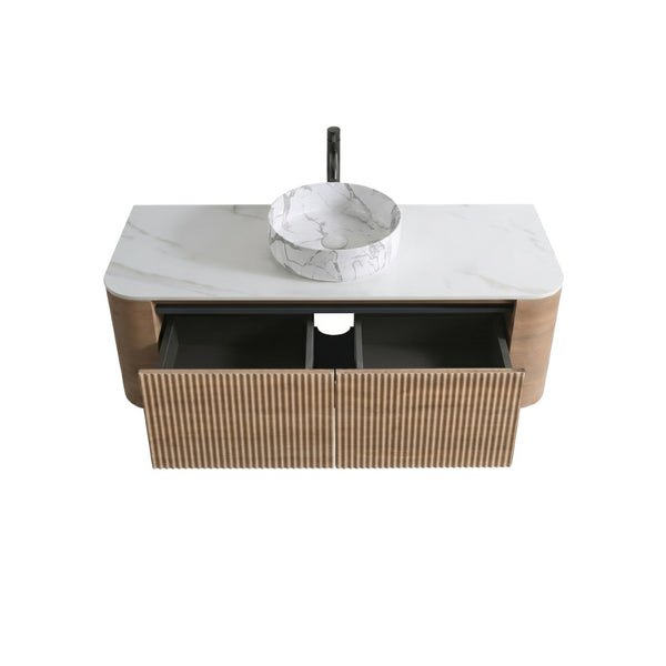 English Elm Erba 48 Inch Wall Mounted Bathroom Vanity Fluted Spa Cabinet with Ceramic Vessel Sink Honey Oak W1865S00314