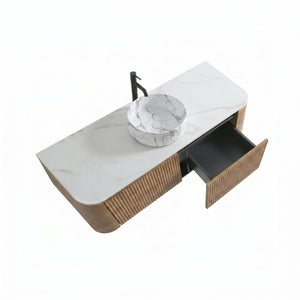 English Elm Erba 48 Inch Wall Mounted Bathroom Vanity Fluted Spa Cabinet with Ceramic Vessel Sink Honey Oak W1865S00314