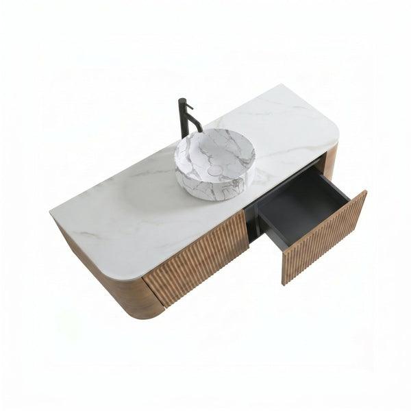 English Elm Erba 48 Inch Wall Mounted Bathroom Vanity Fluted Spa Cabinet with Ceramic Vessel Sink Honey Oak W1865S00314