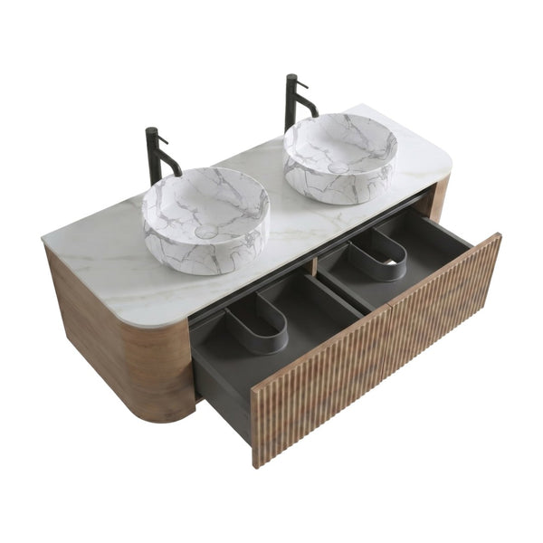 English Elm Erba 60 Inch Double Sink Bathroom Vanity Fluted Doors Sintered Stone Spa Design Honey Oak W1865S00315