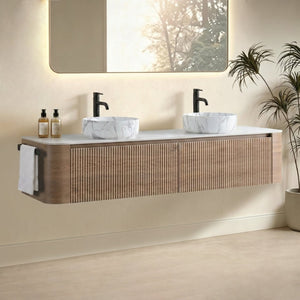 English Elm Erba 72 Inch Double Sink Bathroom Vanity Fluted Spa Design with Sintered Stone Top Honey Oak W1865S00316
