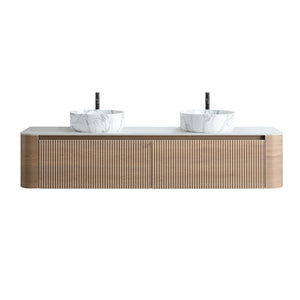English Elm Erba 72 Inch Double Sink Bathroom Vanity Fluted Spa Design with Sintered Stone Top Honey Oak W1865S00316