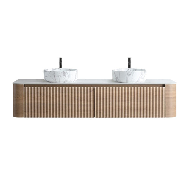 English Elm Erba 72 Inch Double Sink Bathroom Vanity Fluted Spa Design with Sintered Stone Top Honey Oak W1865S00316