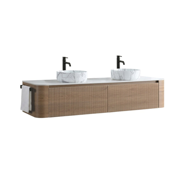 English Elm Erba 72 Inch Double Sink Bathroom Vanity Fluted Spa Design with Sintered Stone Top Honey Oak W1865S00316