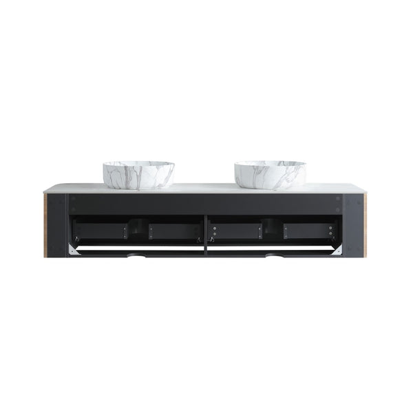 English Elm Erba 72 Inch Double Sink Bathroom Vanity Fluted Spa Design with Sintered Stone Top Honey Oak W1865S00316
