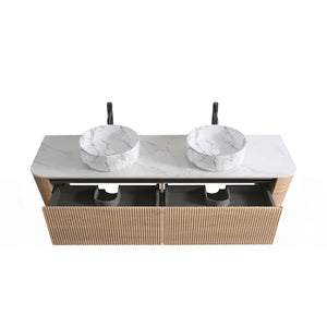 English Elm Erba 72 Inch Double Sink Bathroom Vanity Fluted Spa Design with Sintered Stone Top Honey Oak W1865S00316