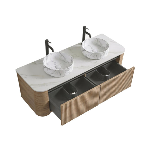 English Elm Erba 72 Inch Double Sink Bathroom Vanity Fluted Spa Design with Sintered Stone Top Honey Oak W1865S00316