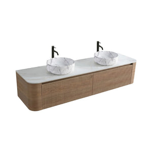 English Elm Erba 72 Inch Double Sink Bathroom Vanity Fluted Spa Design with Sintered Stone Top Honey Oak W1865S00316