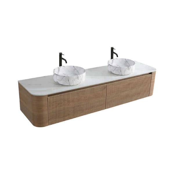 English Elm Erba 72 Inch Double Sink Bathroom Vanity Fluted Spa Design with Sintered Stone Top Honey Oak W1865S00316