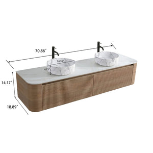 English Elm Erba 72 Inch Double Sink Bathroom Vanity Fluted Spa Design with Sintered Stone Top Honey Oak W1865S00316
