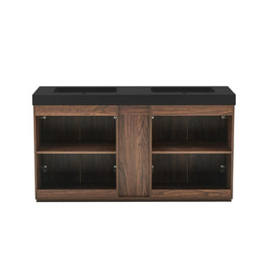 English Elm Galan 60 Inch Double Sink Bathroom Vanity Smoked Oak Slat Doors Walnut Finish Walnut Brown W1865S00317
