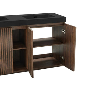 English Elm Galan 60 Inch Double Sink Bathroom Vanity Smoked Oak Slat Doors Walnut Finish Walnut Brown W1865S00317