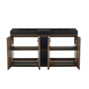 English Elm Galan 60 Inch Double Sink Bathroom Vanity Smoked Oak Slat Doors Walnut Finish Walnut Brown W1865S00317
