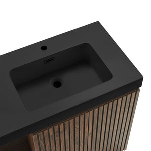 English Elm Galan 60 Inch Double Sink Bathroom Vanity Smoked Oak Slat Doors Walnut Finish Walnut Brown W1865S00317