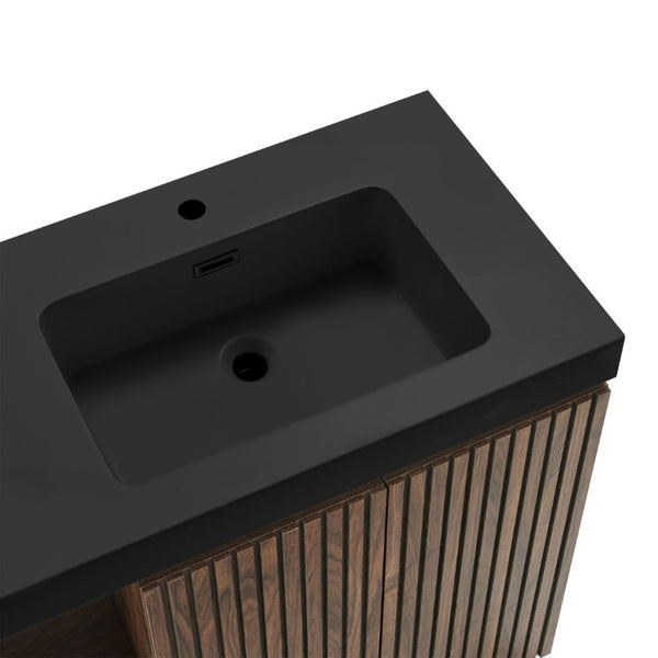 English Elm Galan 60 Inch Double Sink Bathroom Vanity Smoked Oak Slat Doors Walnut Finish Walnut Brown W1865S00317