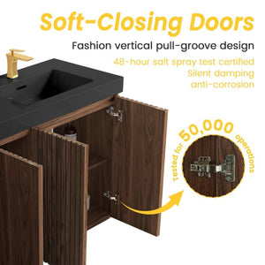English Elm Galan 60 Inch Double Sink Bathroom Vanity Smoked Oak Slat Doors Walnut Finish Walnut Brown W1865S00317