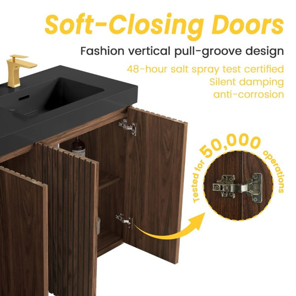 English Elm Galan 60 Inch Double Sink Bathroom Vanity Smoked Oak Slat Doors Walnut Finish Walnut Brown W1865S00317