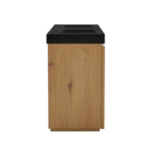 English Elm Galan 60 Inch Double Sink Bathroom Vanity Smoked Oak Slat Doors Walnut Finish Light Oak W1865S00318
