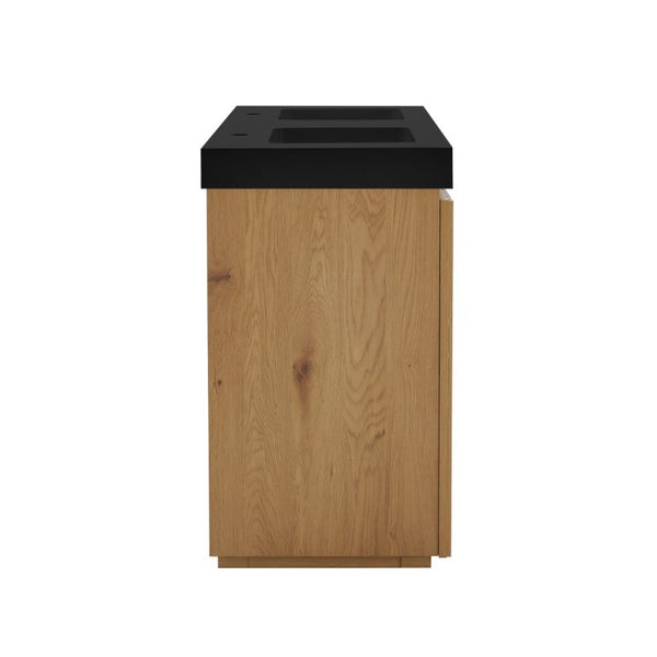English Elm Galan 60 Inch Double Sink Bathroom Vanity Smoked Oak Slat Doors Walnut Finish Light Oak W1865S00318