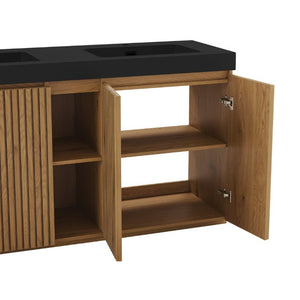 English Elm Galan 60 Inch Double Sink Bathroom Vanity Smoked Oak Slat Doors Walnut Finish Light Oak W1865S00318